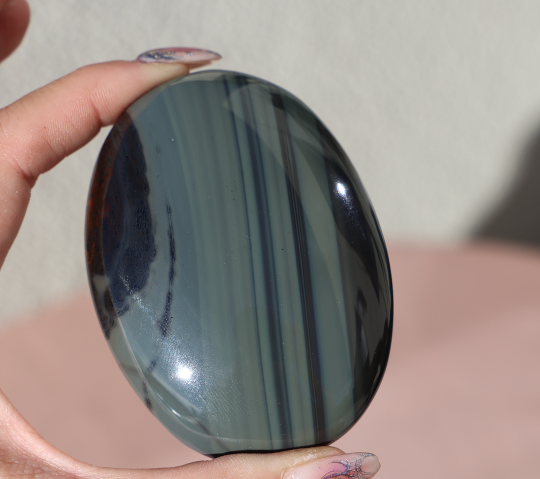 Extra Large Platinum Obsidian Palm Stone