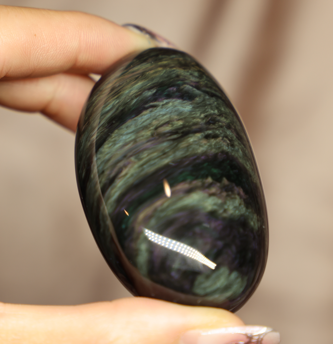 Velvet Obsidian Palm Stone #4