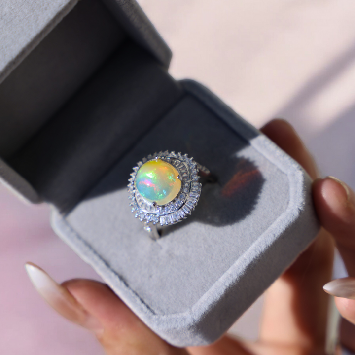 Ethiopian Opal Ring - Flower Halo - Enchantia Muse