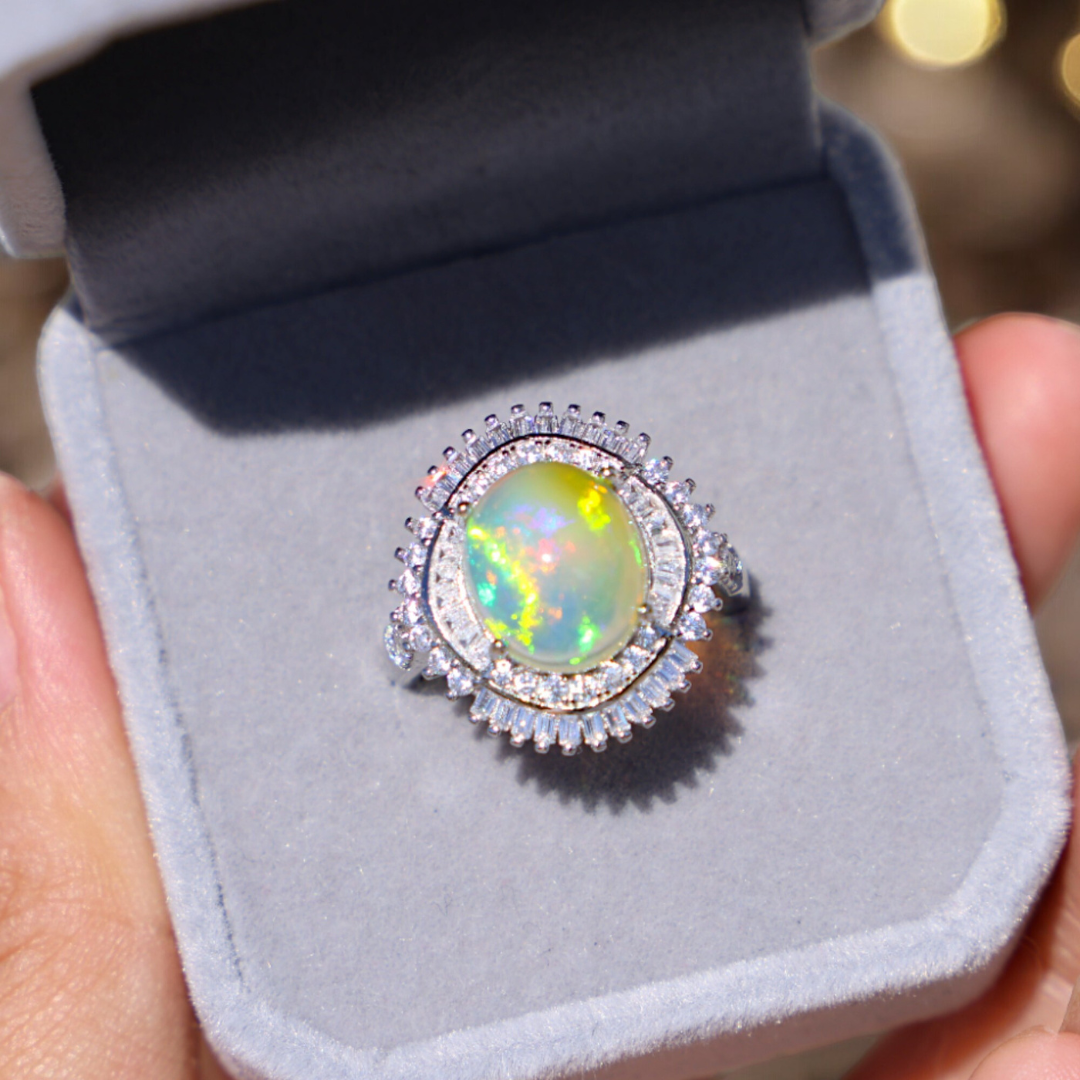 Ethiopian Opal Ring - Flower Halo - Enchantia Muse