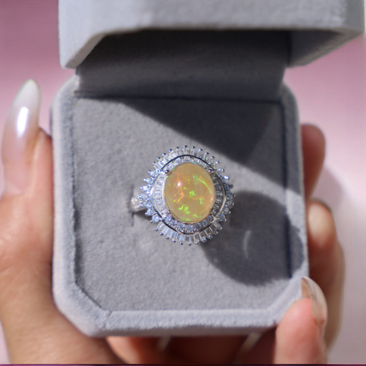 Ethiopian Opal Ring - Flower Halo - Enchantia Muse