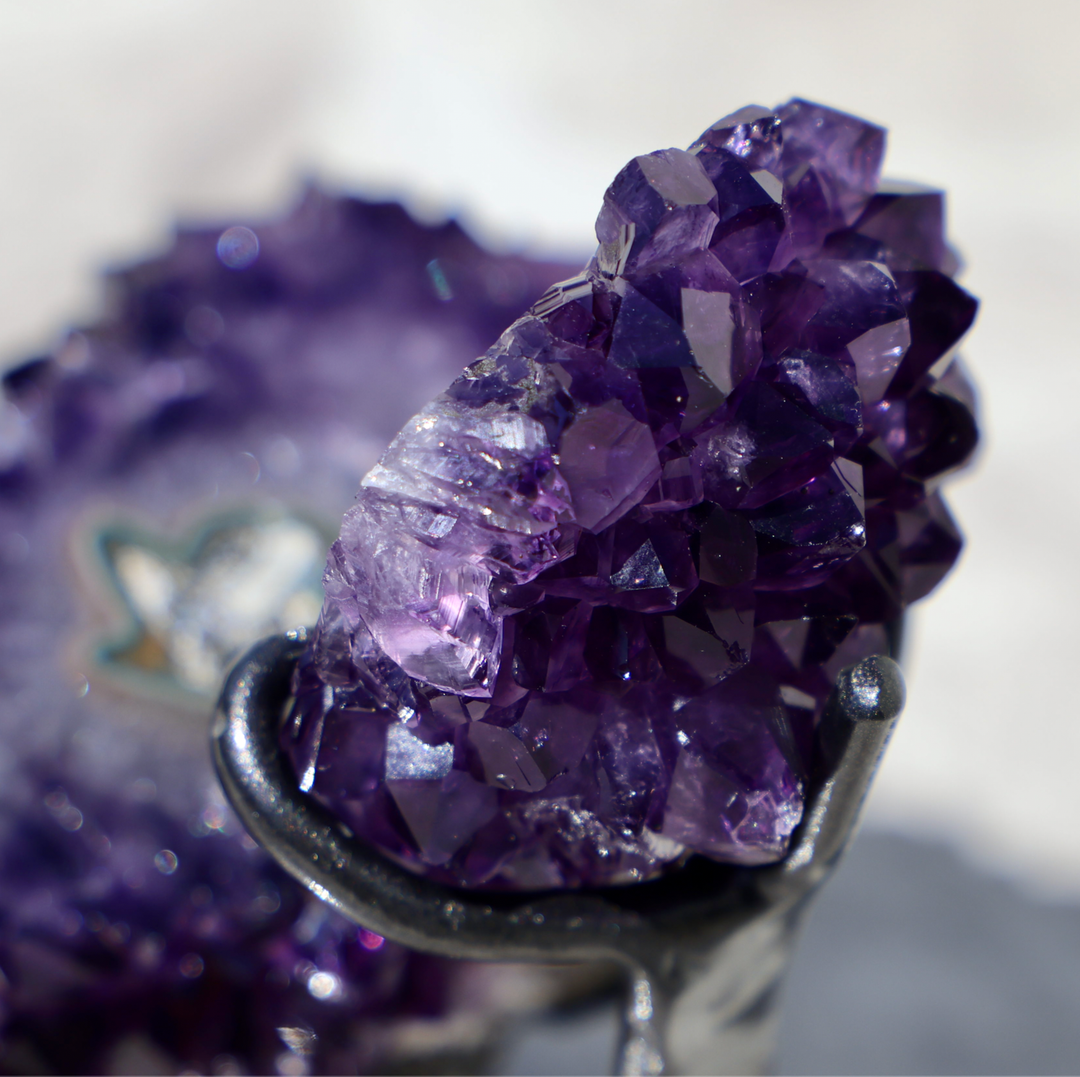 'Aloha' Amethyst Rosetta with Stalactite Pair on Stand