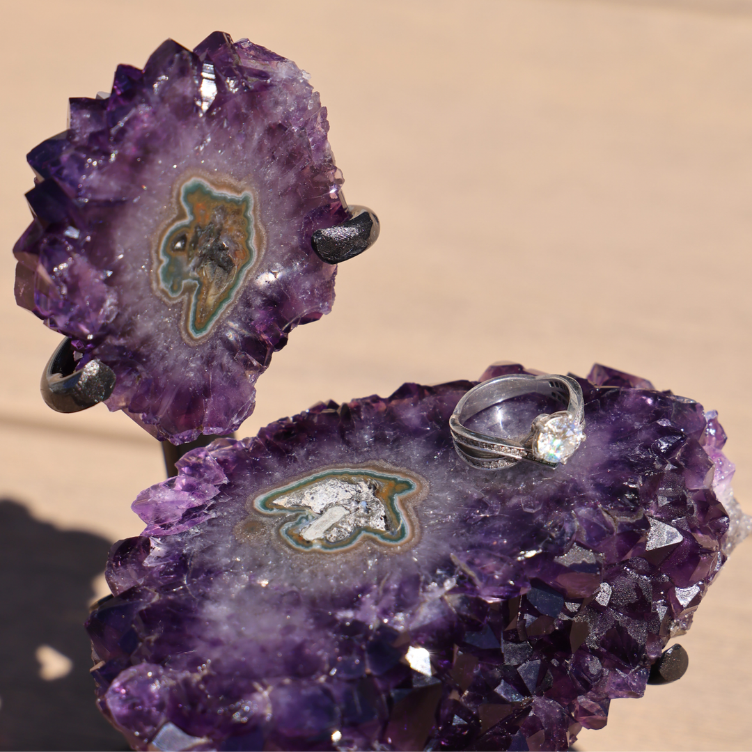 'Aloha' Amethyst Rosetta with Stalactite Pair on Stand