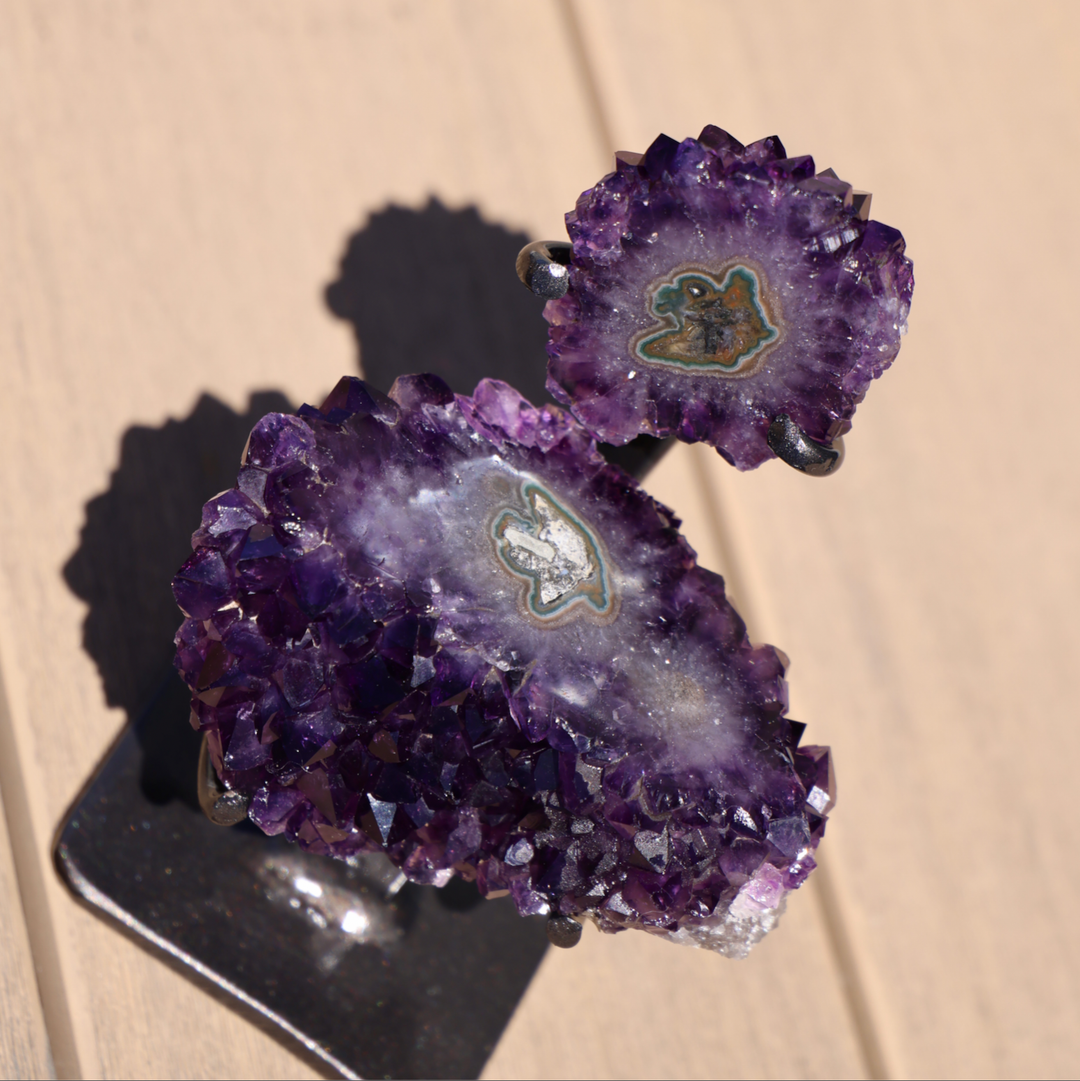 'Aloha' Amethyst Rosetta with Stalactite Pair on Stand