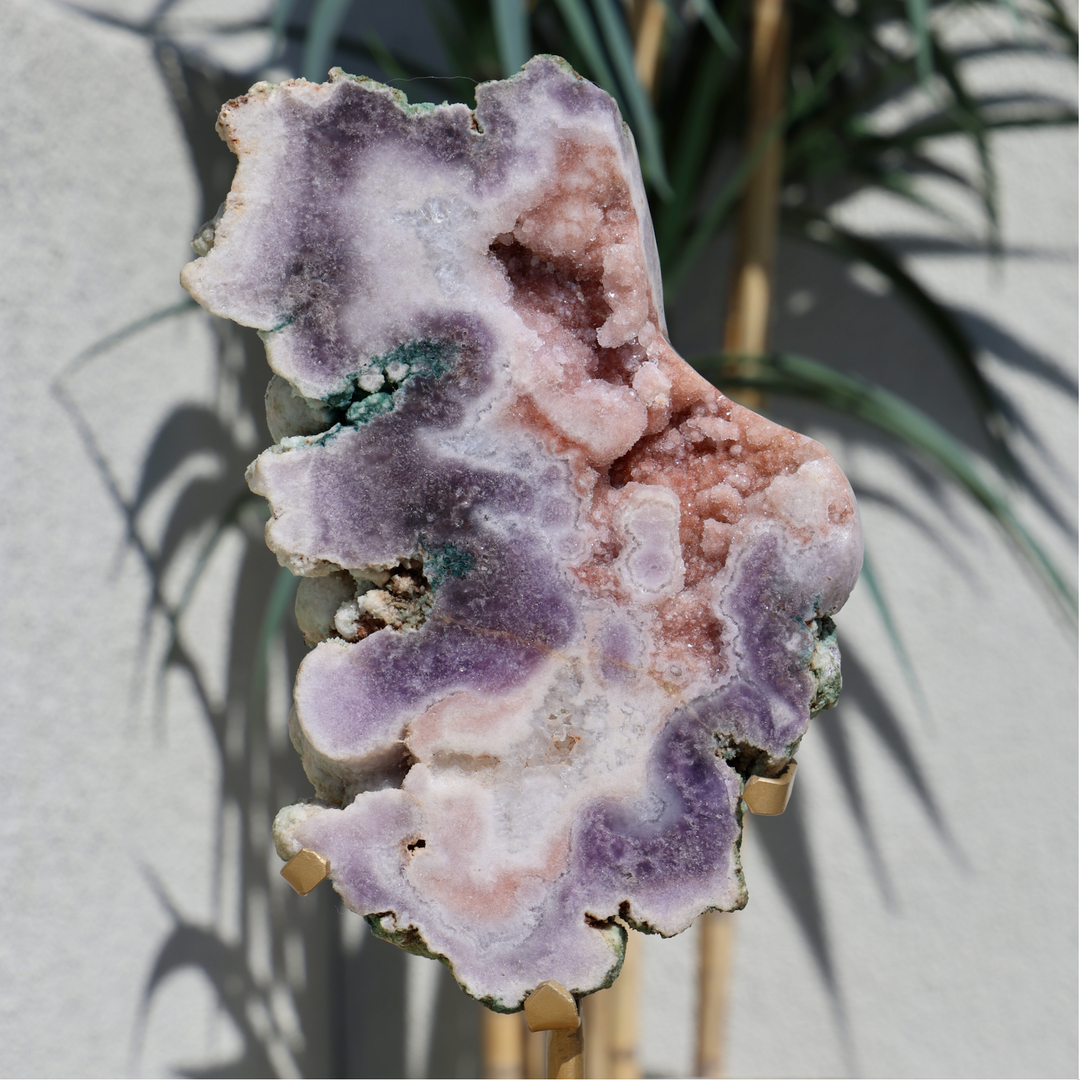 'Amora' Pink Amethyst Geode Slab on Stand - L