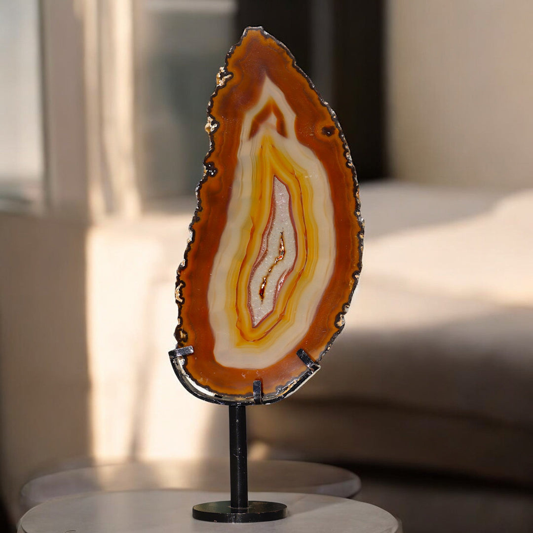 'CANDLELIGHT' Red Agate Stone Slice on Stand