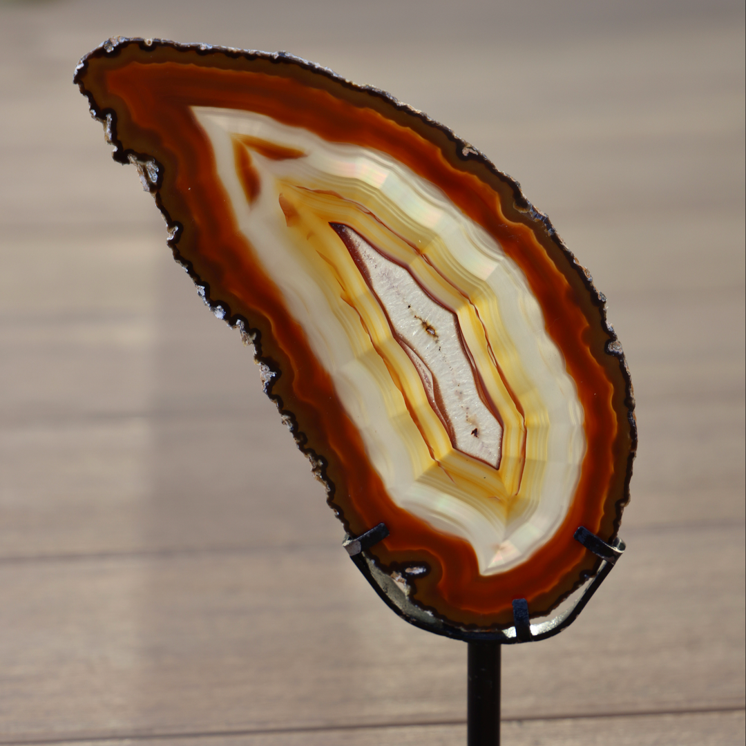 'CANDLELIGHT' Red Agate Stone Slice on Stand