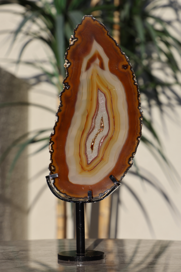 'CANDLELIGHT' Red Agate Stone Slice on Stand