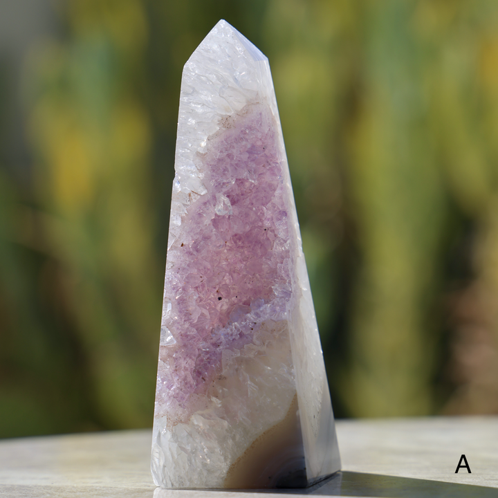 'Cassandra' Druzy Amethyst with Blue Agate Stone Obelisk