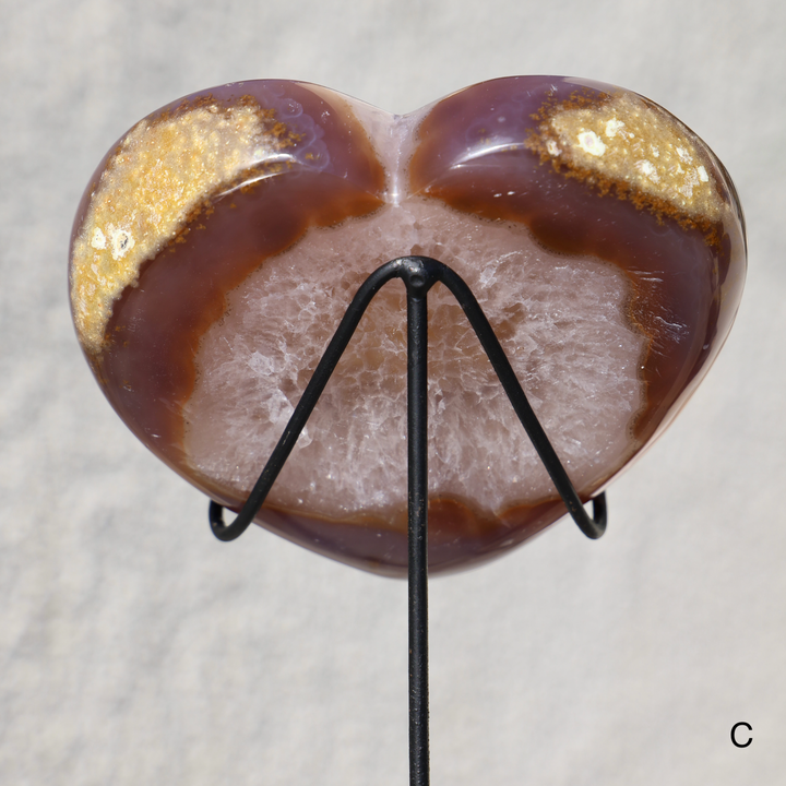 'Chocolate' Druzy Agate Stone Heart with Stand