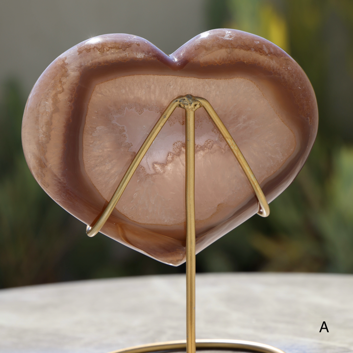 'Chocolate' Druzy Agate Stone Heart with Stand