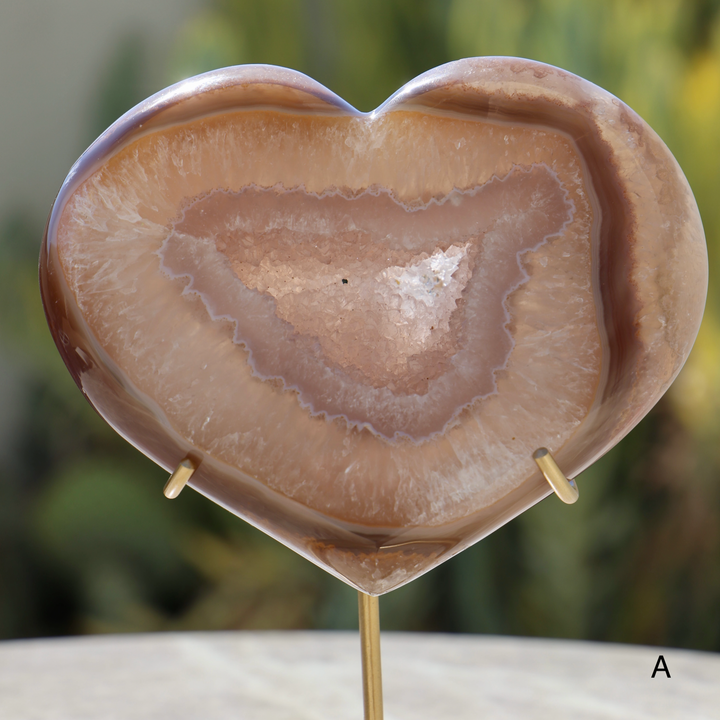 'Chocolate' Druzy Agate Stone Heart with Stand