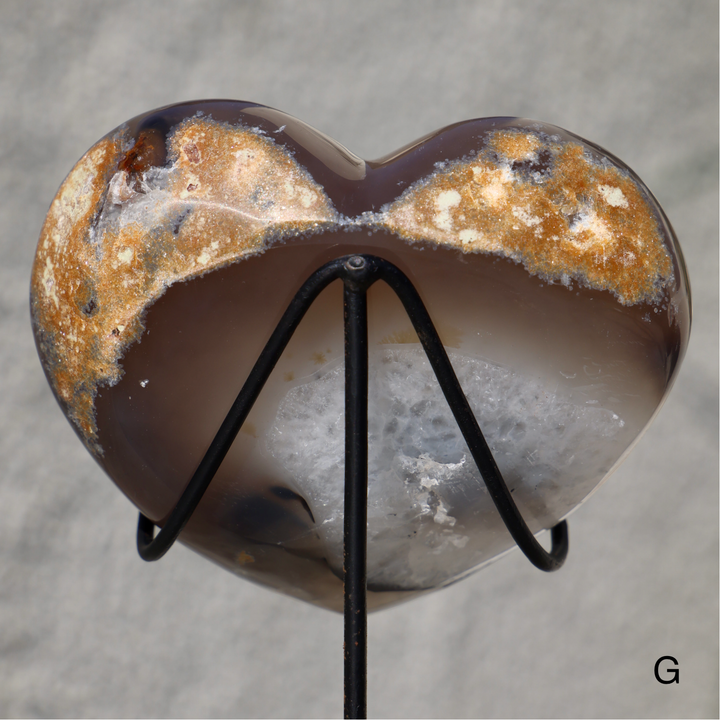 'Chocolate' Druzy Agate Stone Heart with Stand