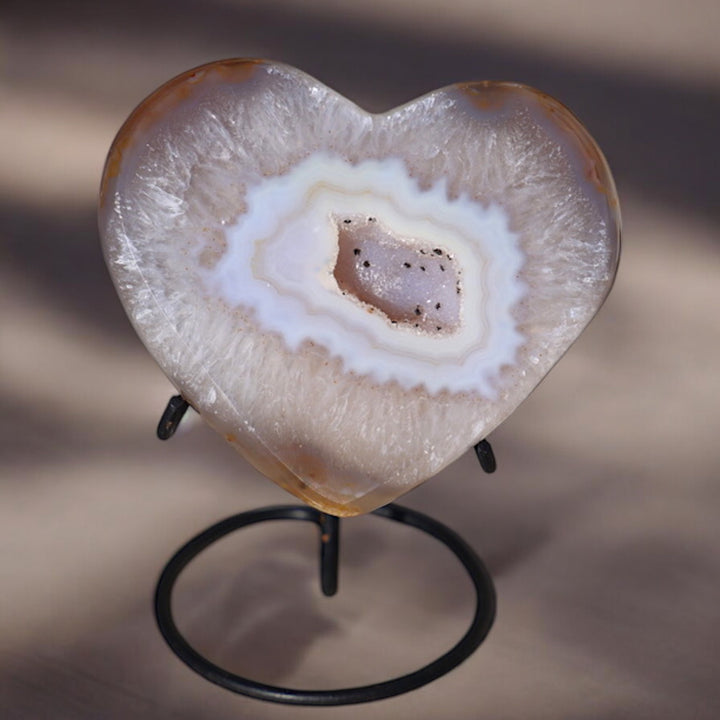 'Chocolate' Druzy Agate Heart with Stand - Enchantia Muse