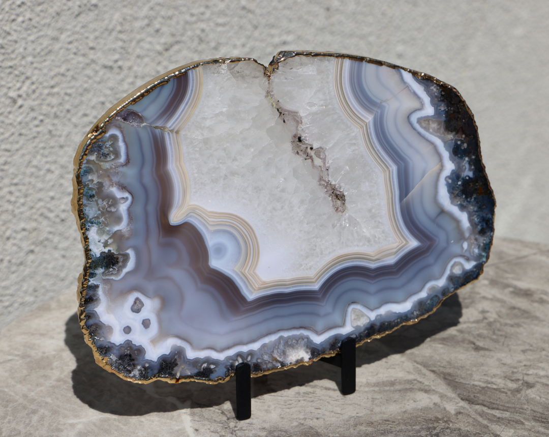 Gold Plated Agate Slice Plate - XL