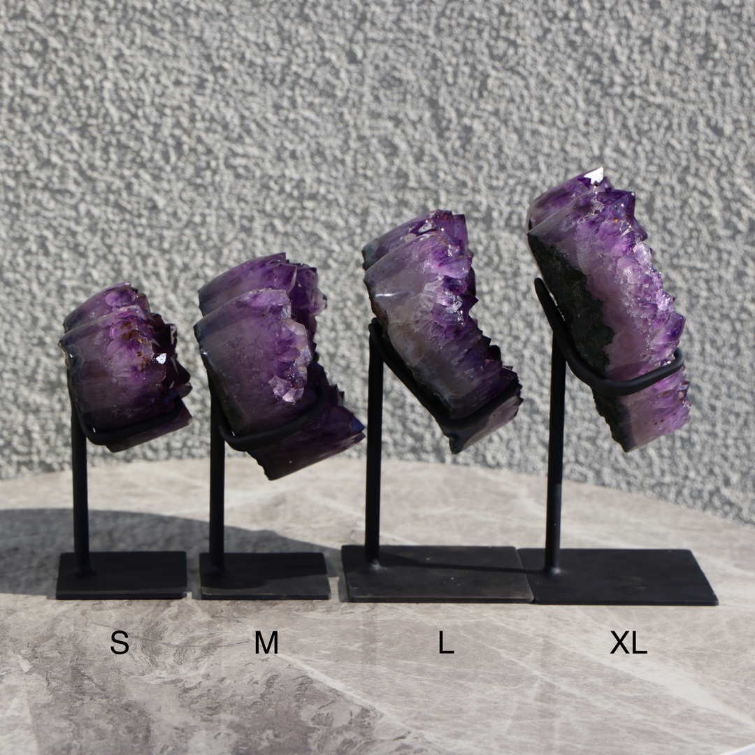 'GOLDEN HEARTBEAT' High Quality Amethyst Heart with Golden Rutile on Stand