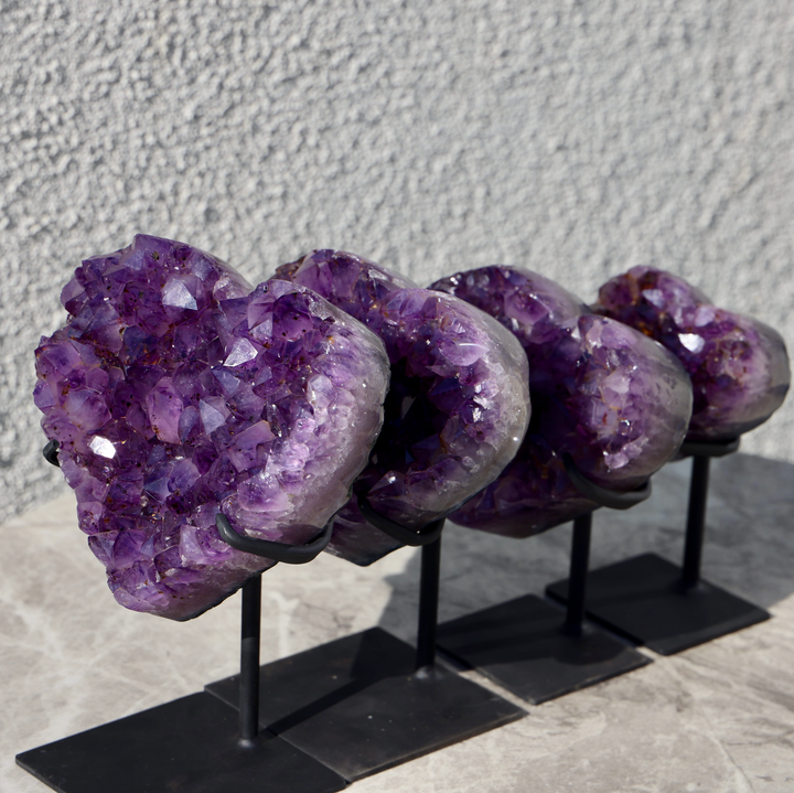 'GOLDEN HEARTBEAT' High Quality Amethyst Heart with Golden Rutile on Stand