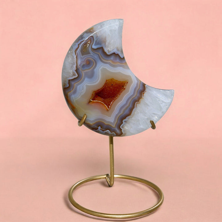 'Golden Hour' Golden/Orange Druzy Agate Moon with Stand