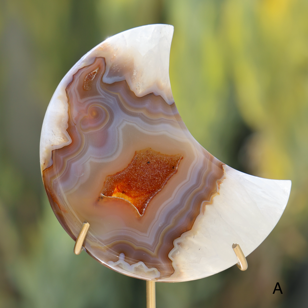 'Golden Hour' Golden/Orange Druzy Agate Moon with Stand