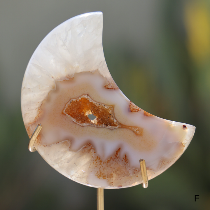 'Golden Hour' Golden/Orange Druzy Agate Moon with Stand