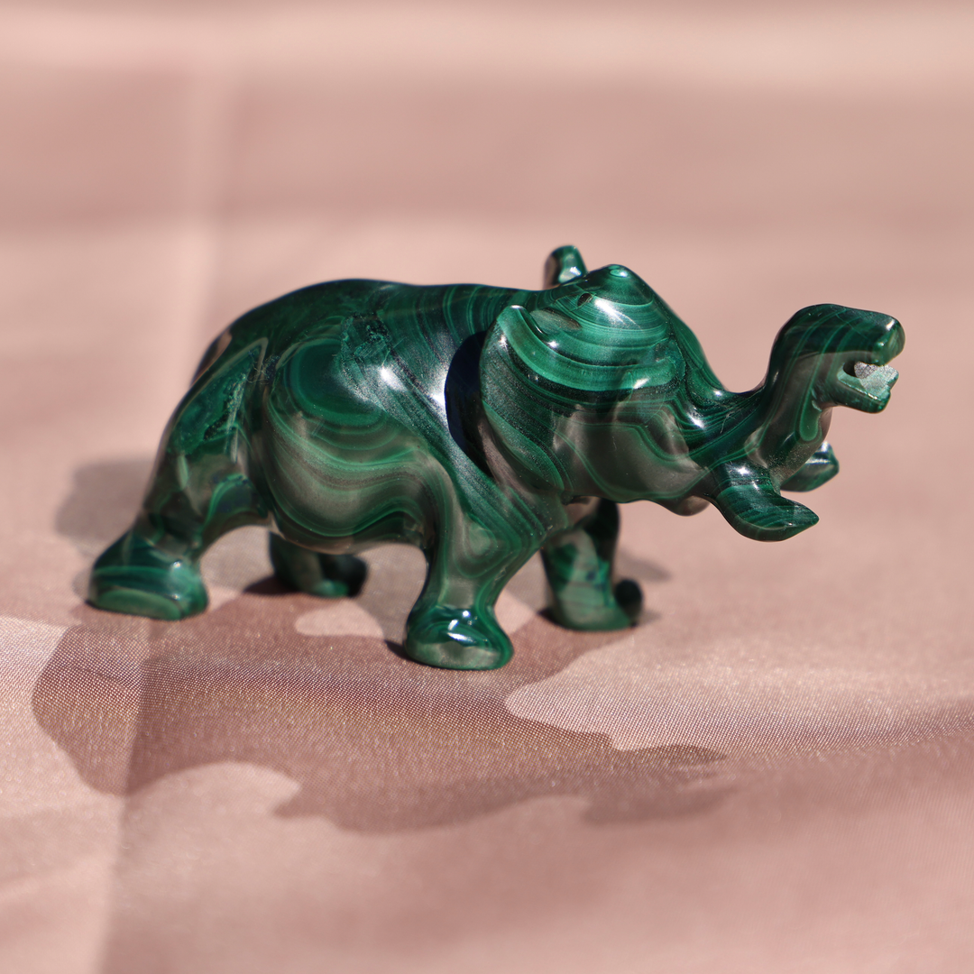 Hand-carved Malachite Elephant