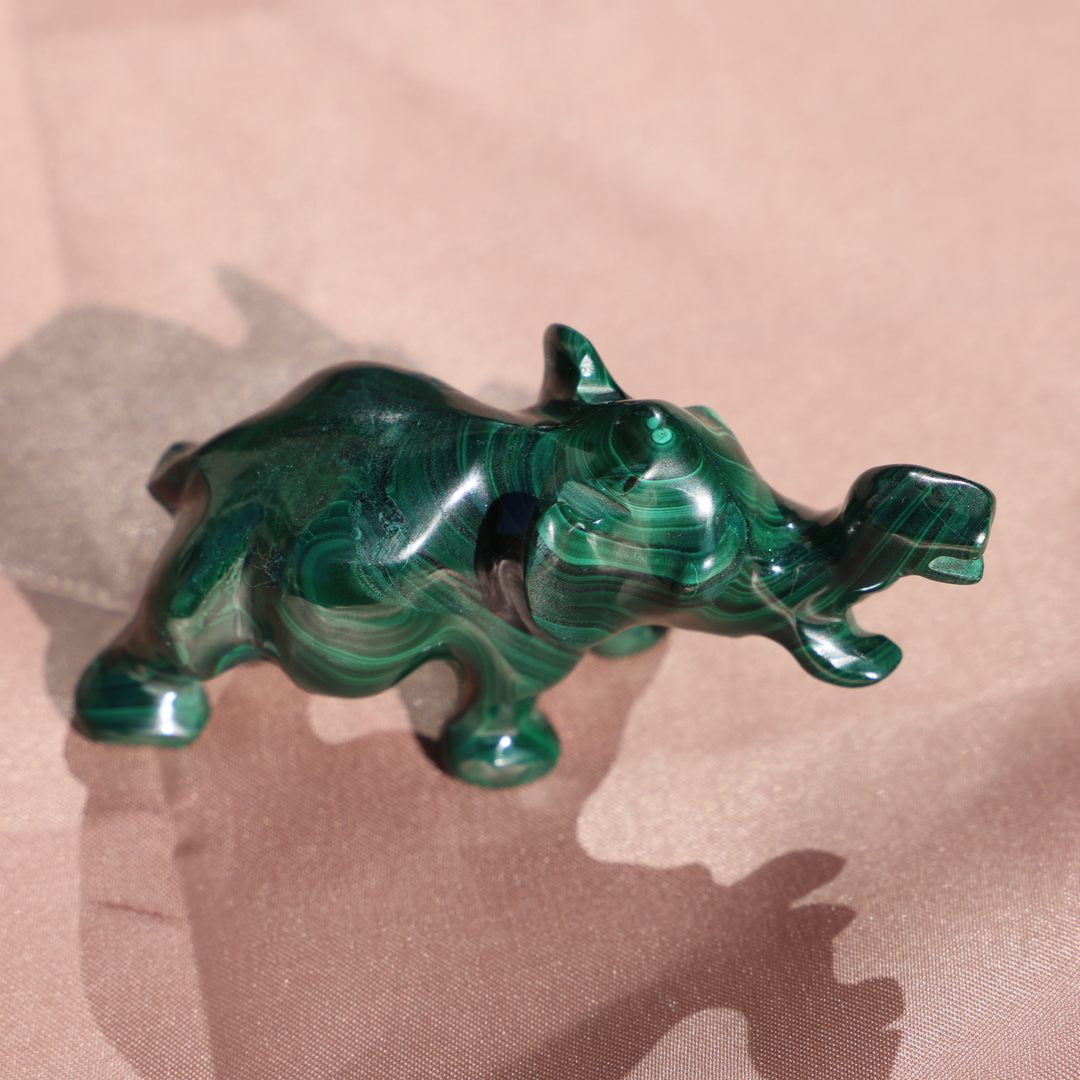 Hand-carved Malachite Elephant