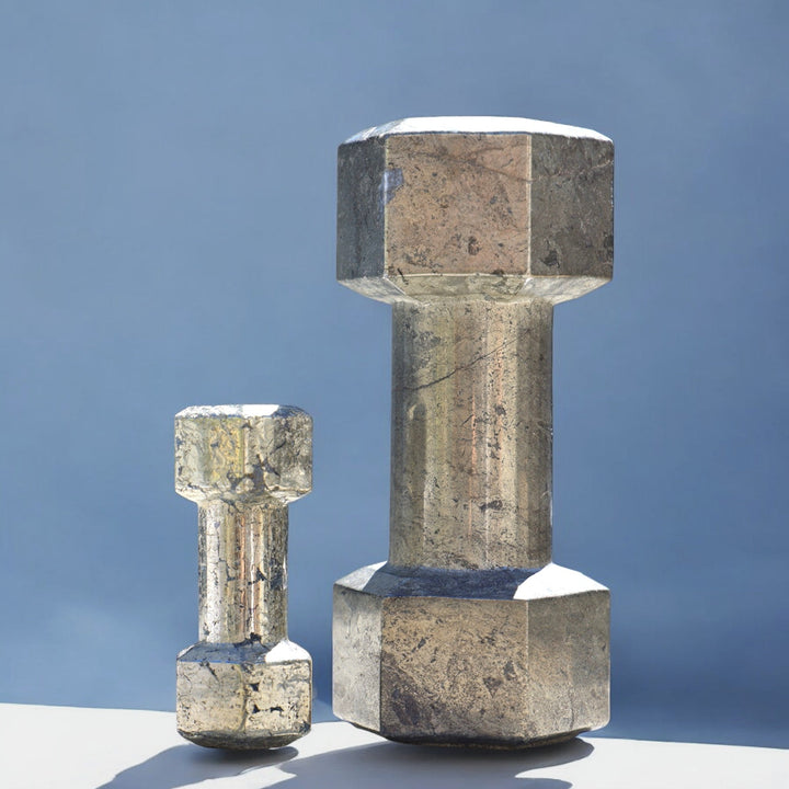 Hand-carved Pyrite Dumbbell - S/M