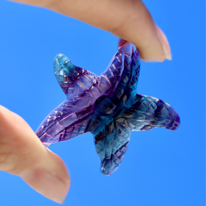 Hand-carved Rainbow Fluorite Star Fish