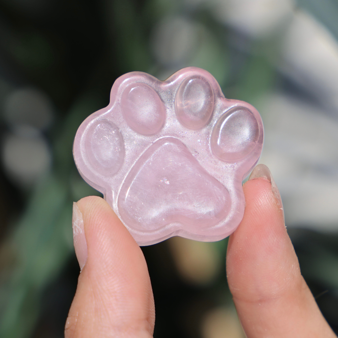 Hand-carved Rose Quartz Paw Print