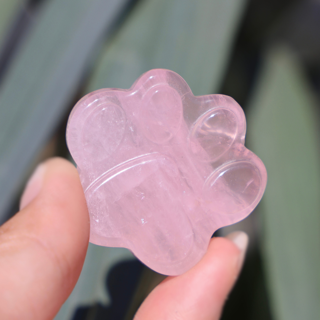 Hand-carved Rose Quartz Paw Print