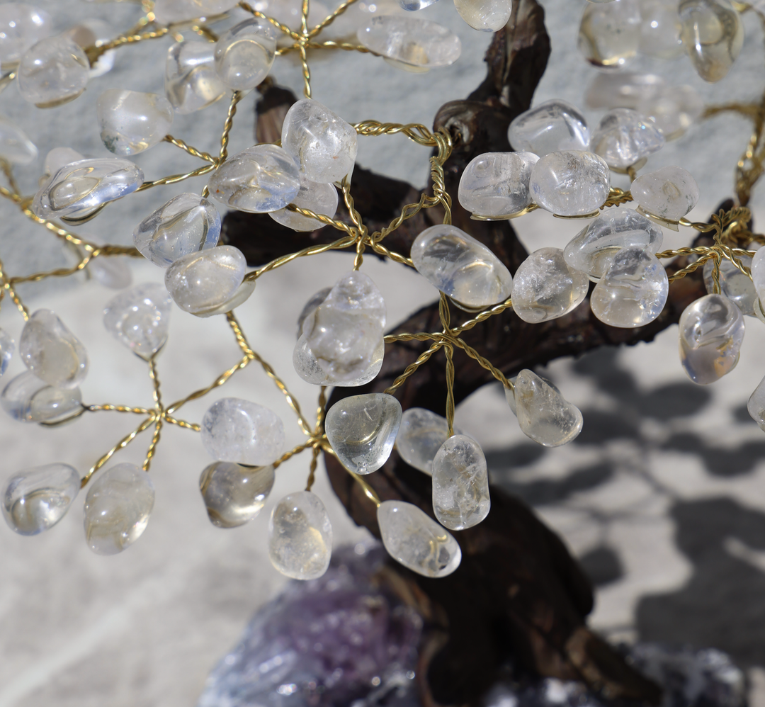 Handmade Clear Quartz Tree with Amethyst Base - Large