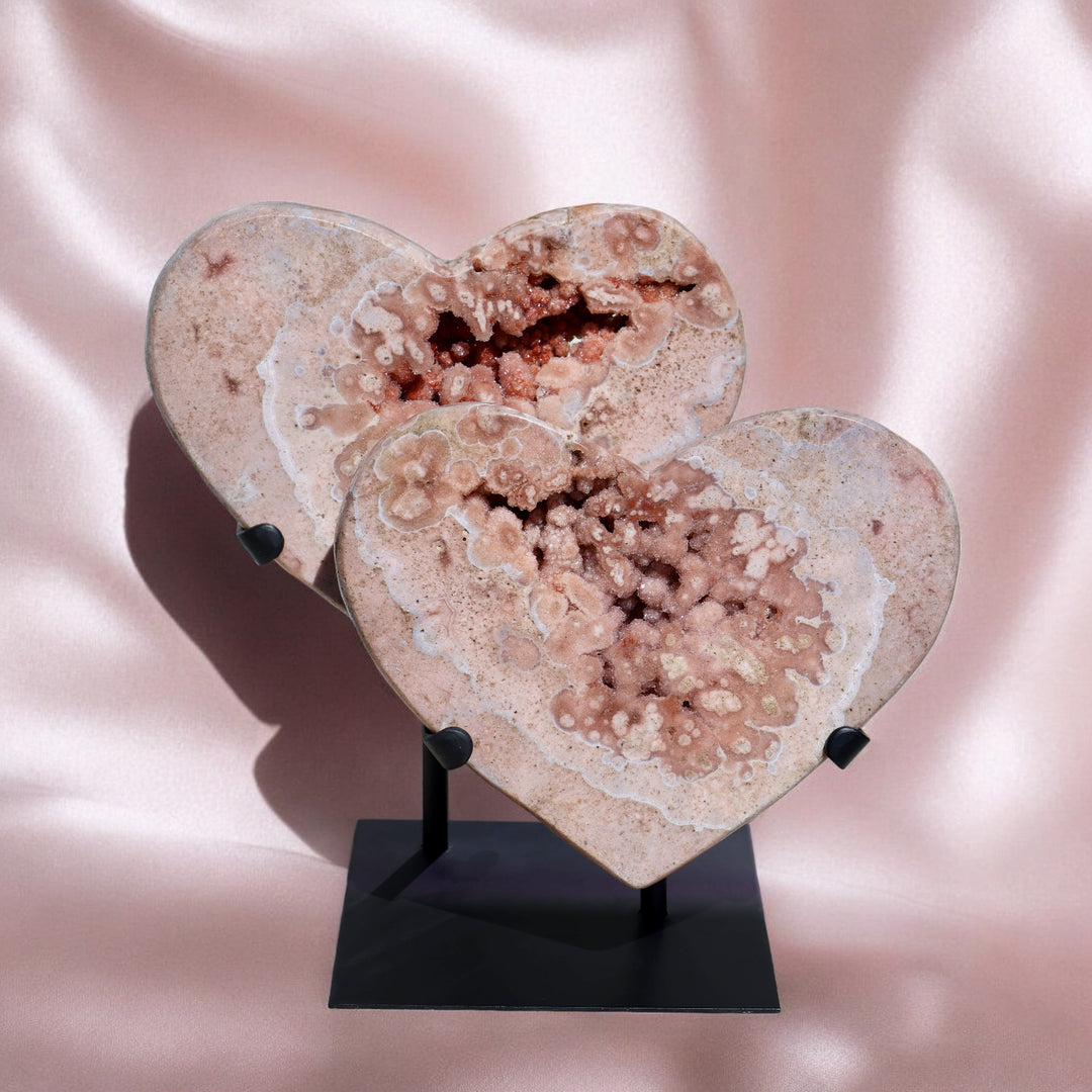 'LOVER' Pink Amethyst Double Hearts on Stand - XL - Enchantia Muse