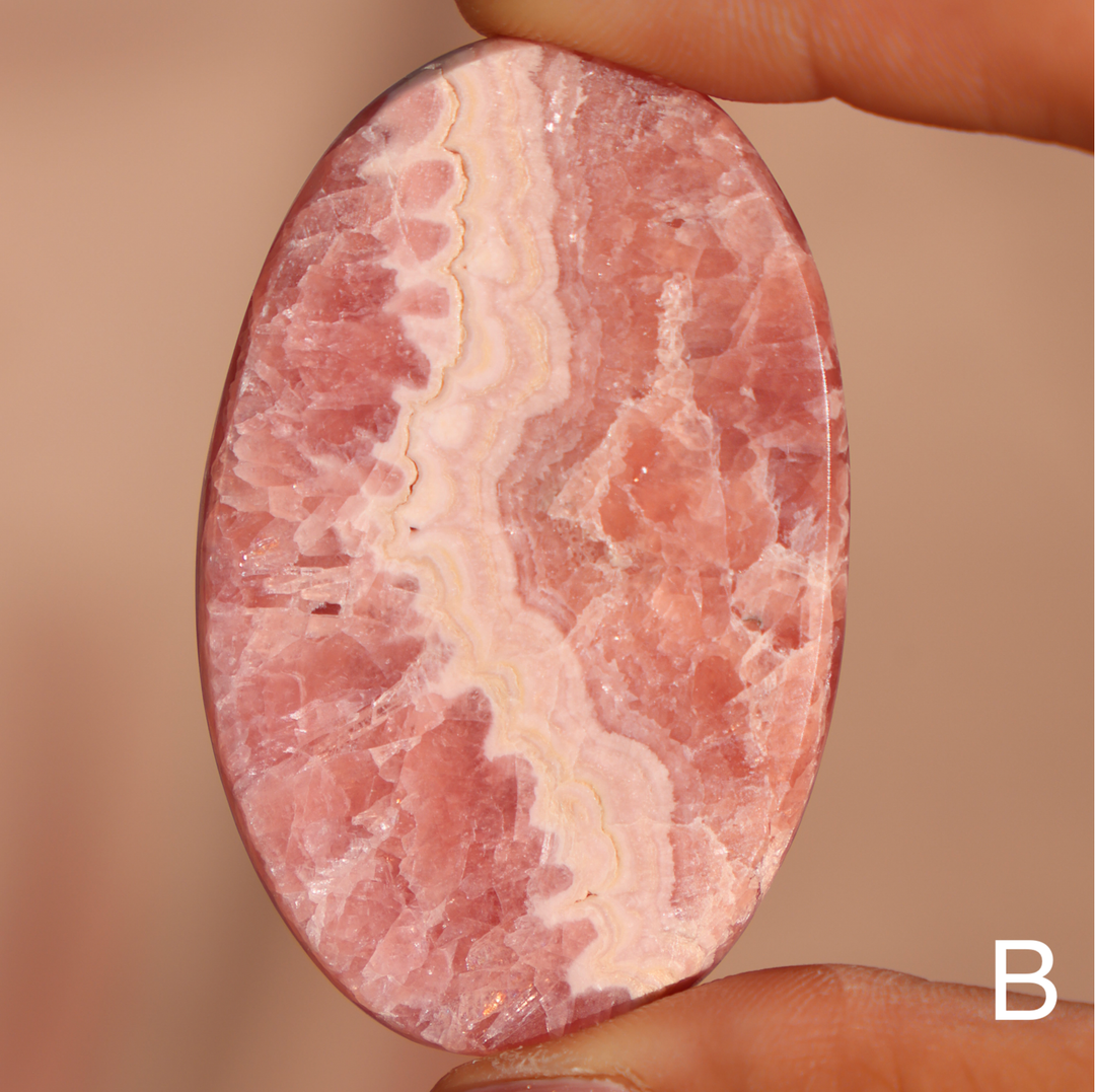 High Quality Rhodochrosite Flat Palm Stone