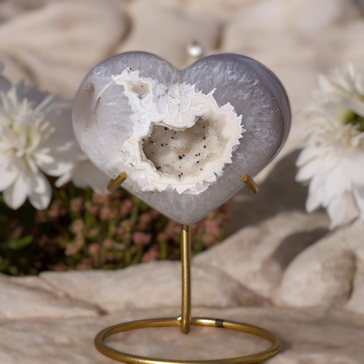 'Midnight' Druzy Agate Heart with Stand