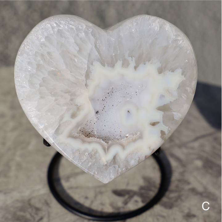 'Midnight' Druzy Agate Heart with Stand