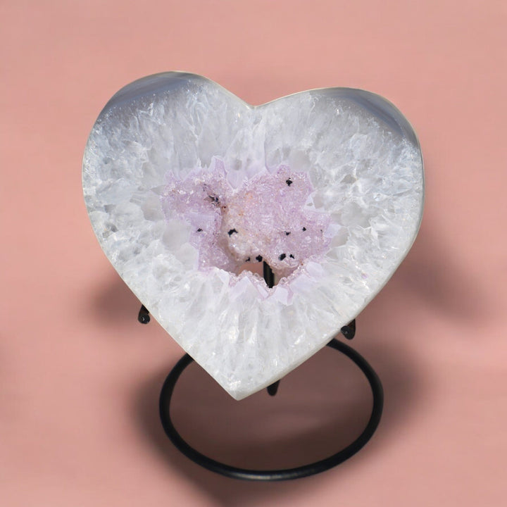 'Midnight' Druzy Agate Heart with Stand