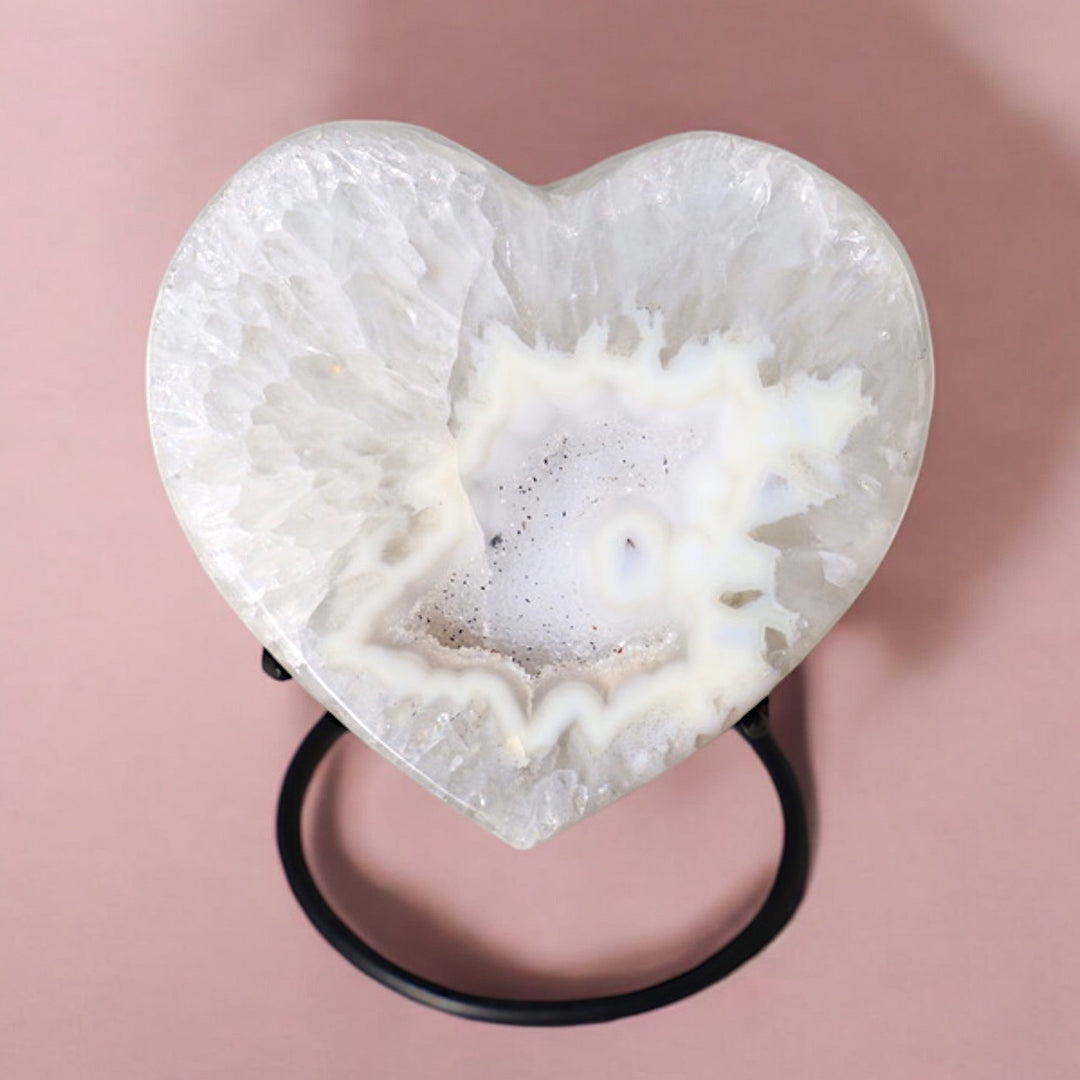 'Midnight' Druzy Agate Heart with Stand