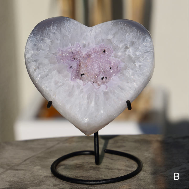 'Midnight' Druzy Agate Heart with Stand