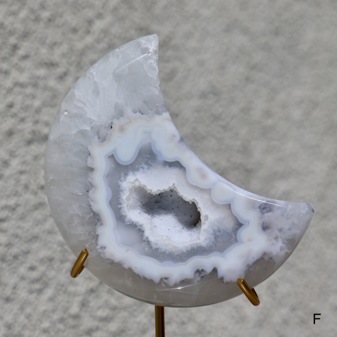 'MIDNIGHT' White Druzy Agate Moon with Stand