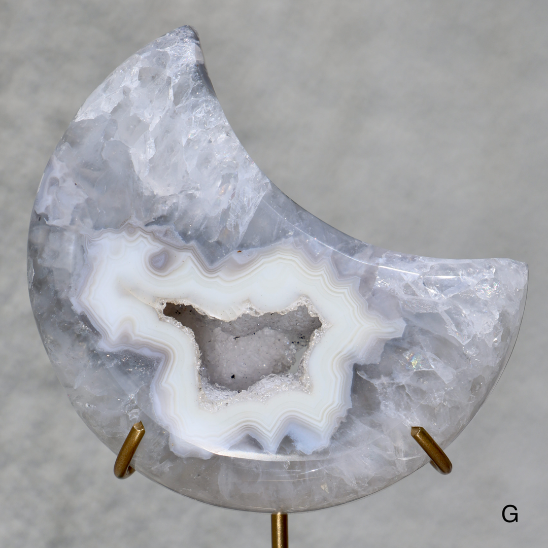 'MIDNIGHT' White Druzy Agate Moon with Stand