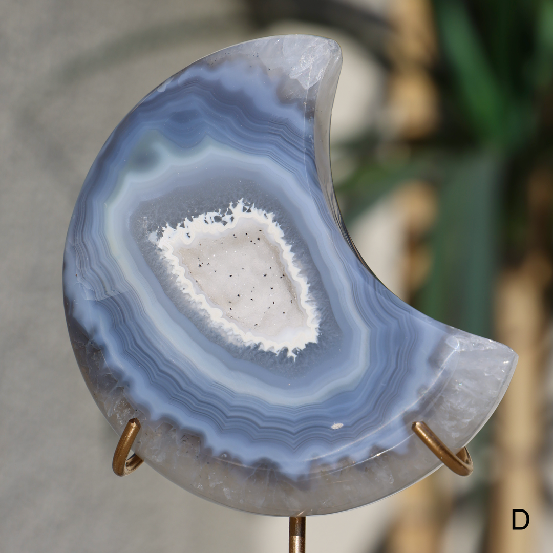 'MISTY' Blue Druzy Agate Moon with Stand