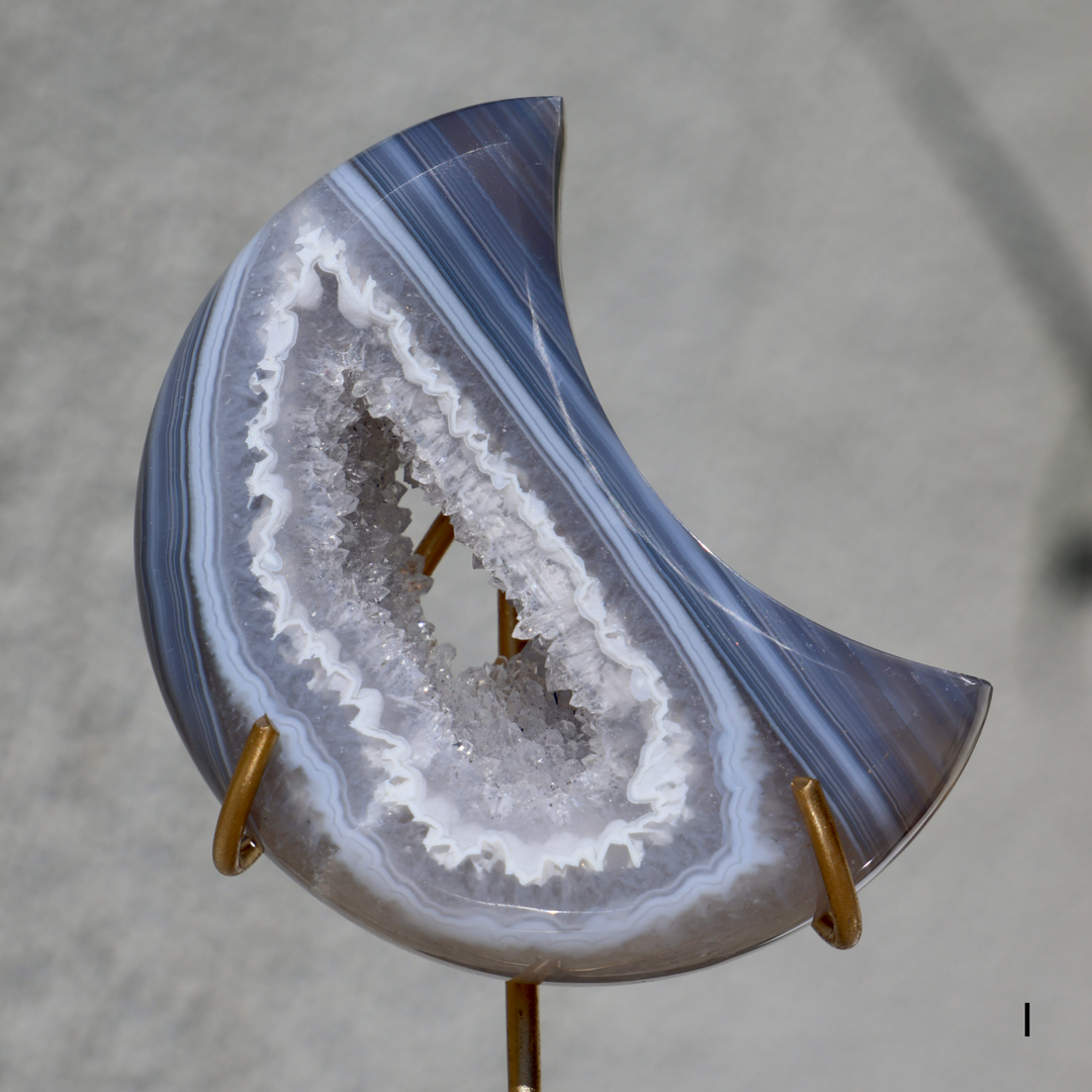 'MISTY' Blue Druzy Agate Moon with Stand