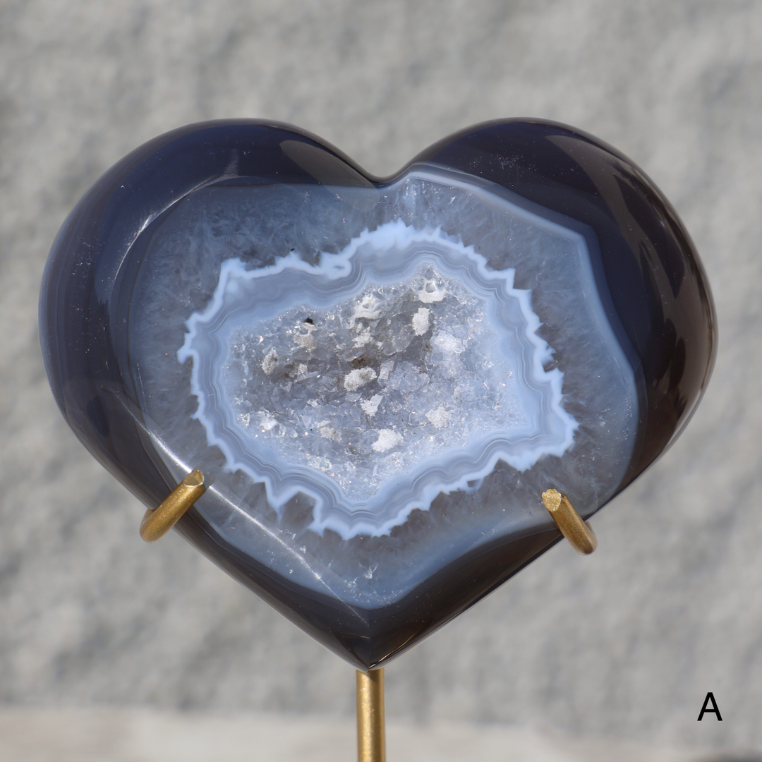 'Misty' Druzy Blue Agate Heart with Stand