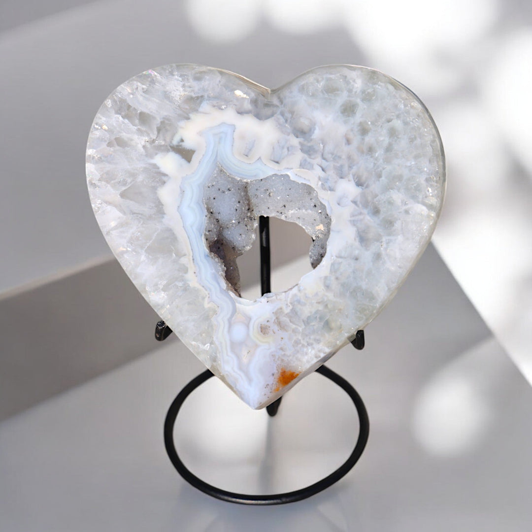 'Misty' Druzy Blue Agate Heart with Stand