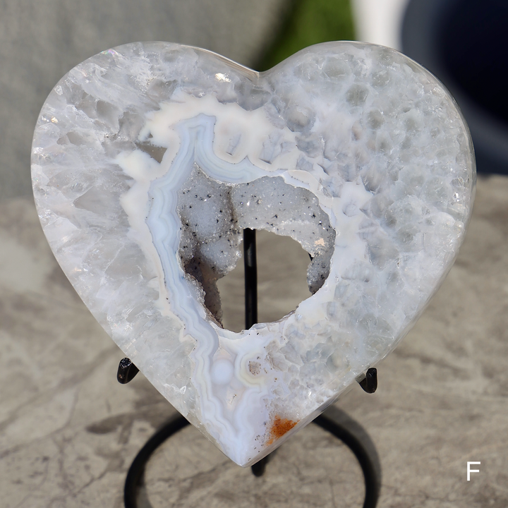 'Misty' Druzy Blue Agate Heart with Stand