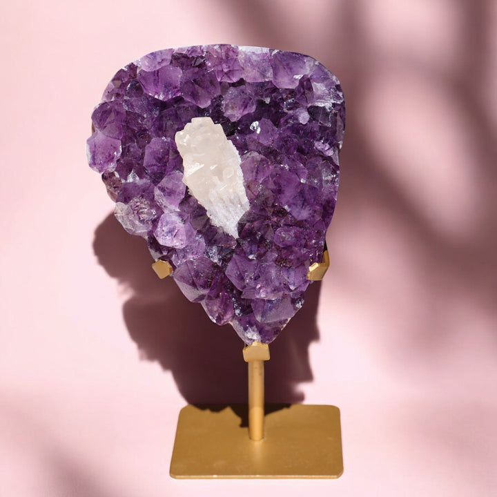 'Mountain Range' High Quality Amethyst with Sugar Calcite with Stand