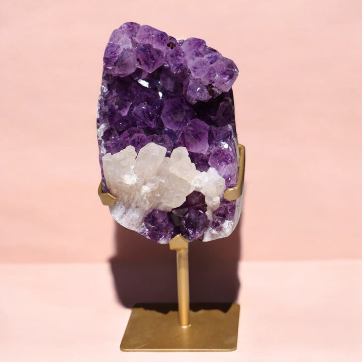 'Mountain Range' High Quality Amethyst with Sugar Calcite with Stand