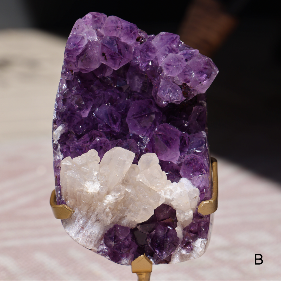 'Mountain Range' High Quality Amethyst with Sugar Calcite with Stand