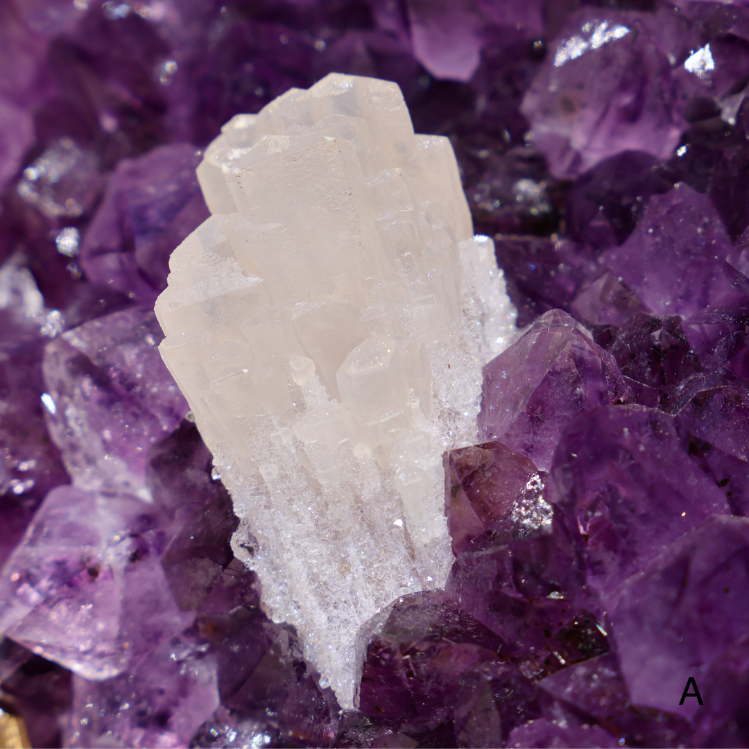 'Mountain Range' High Quality Amethyst with Sugar Calcite with Stand