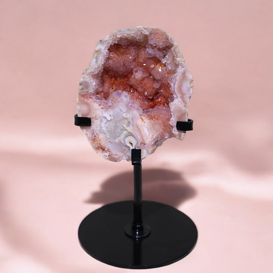 'PASTEL' Pink Amethyst Geode Slab with Stand - XS